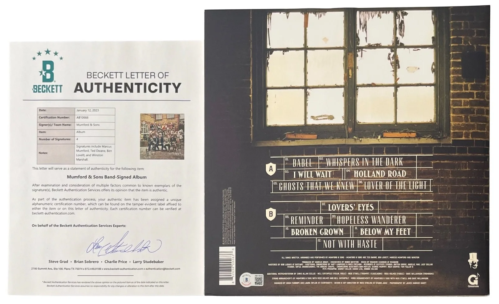 Mumford & Sons x4 Marcus Ted Ben & Winston Signed Babel Vinyl Record Beckett LOA, изображение 2
