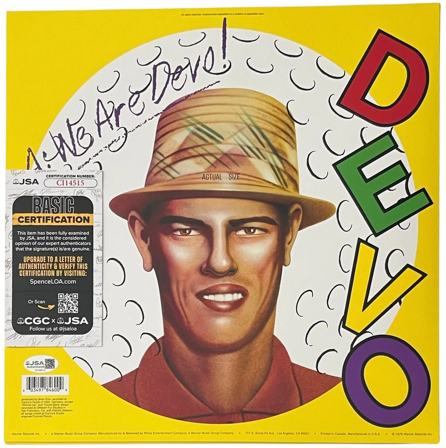 Mark Mothersbaugh Signed Q. Are We Not Men? A: We Are Devo! Vinyl Record JSA COA, изображение 3