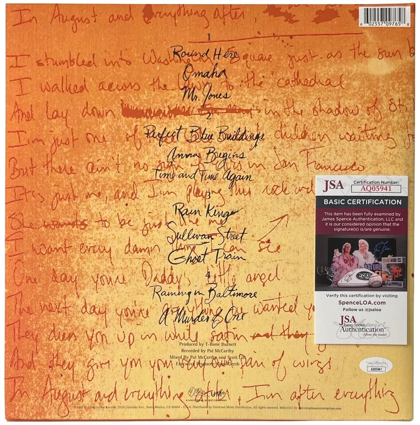 Adam Duritz Signed Counting Crows August And Everything After Vinyl Record JSA, image 3