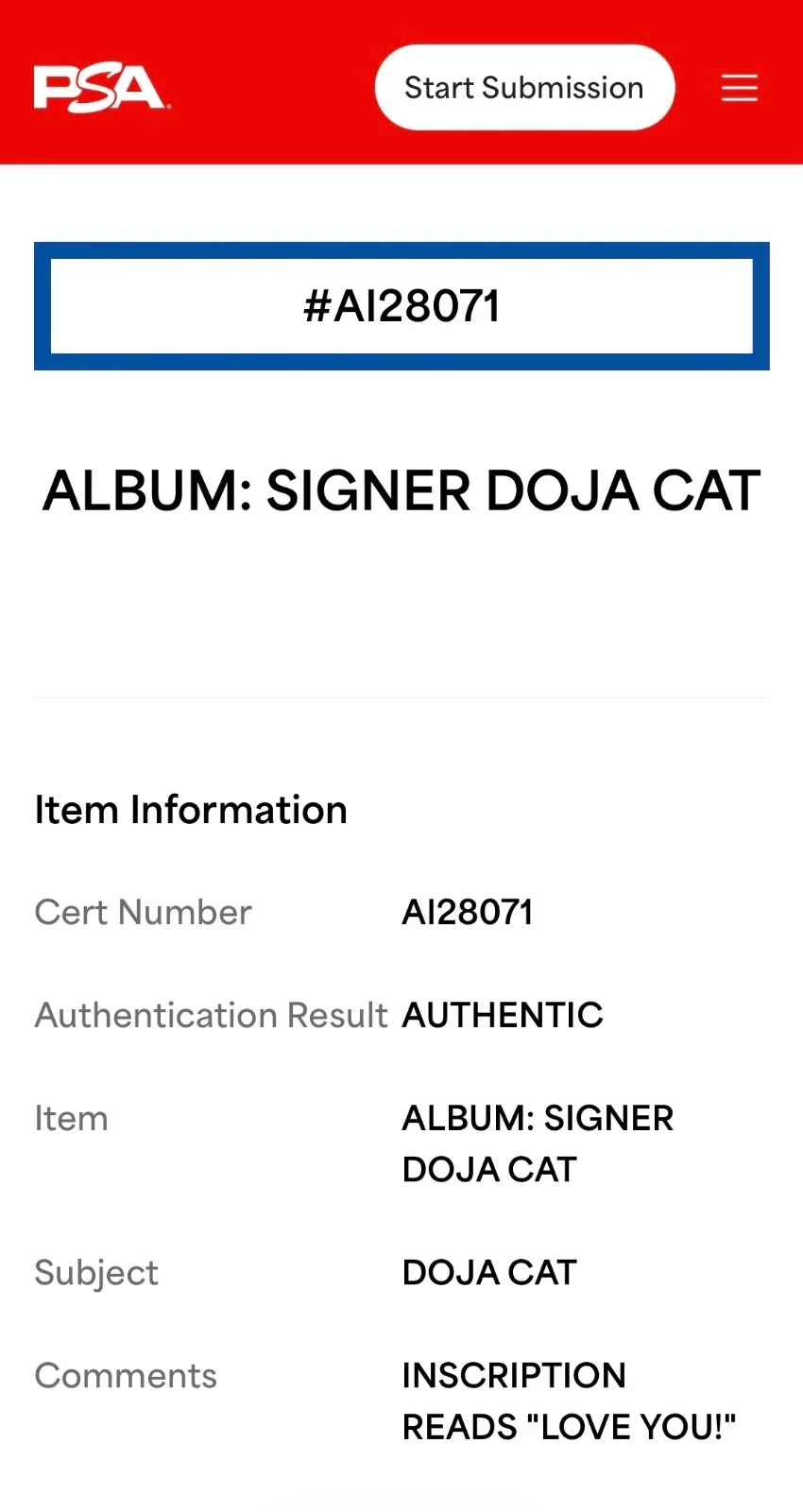 Doja Cat Signed Say So Single Vinyl Record (Cover Only) w/"LOVE YOU!" insc. PSA, изображение 4