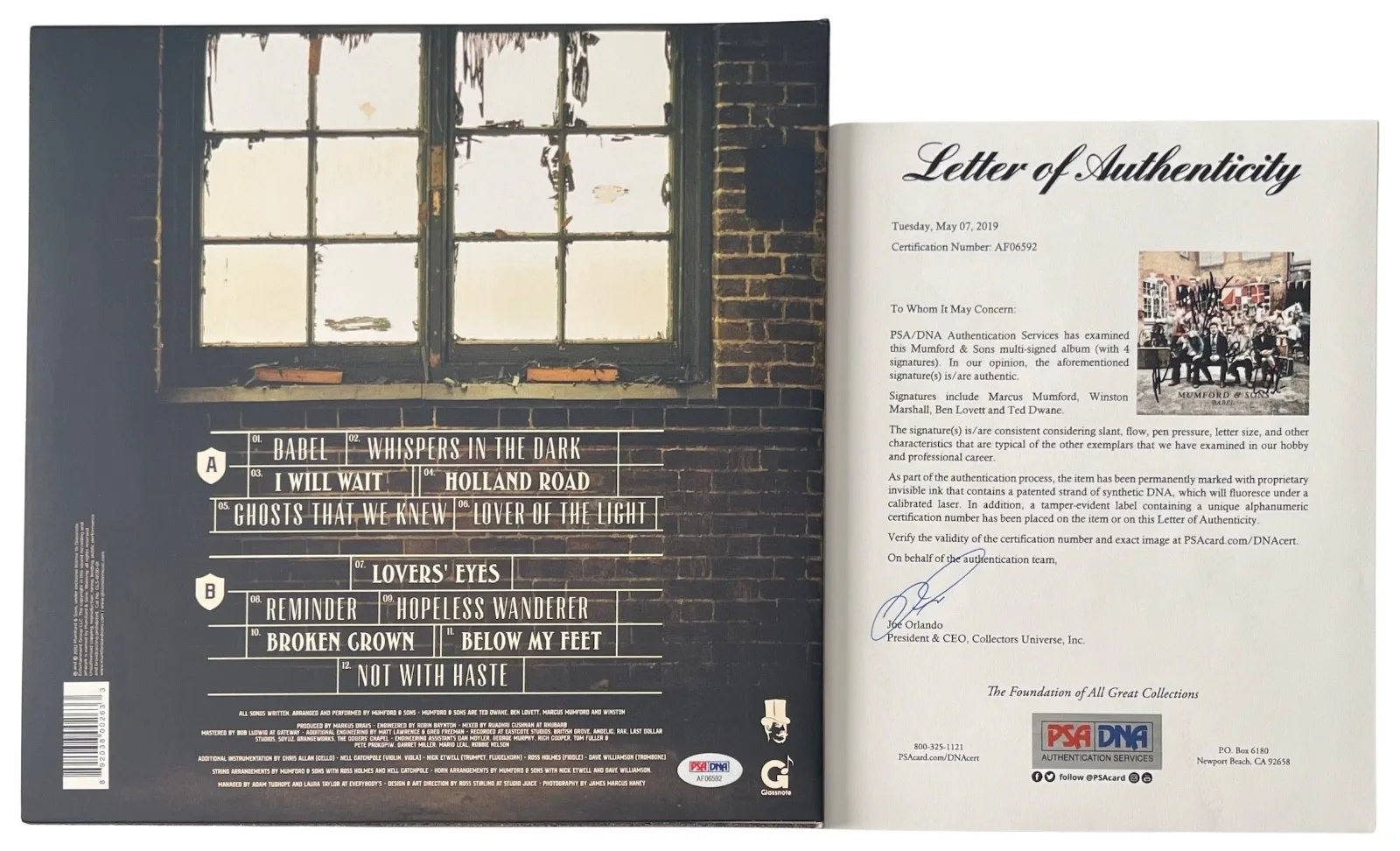 Mumford & Sons x4 Marcus Ted Ben & Winston Signed Babel Vinyl Record PSA LOA, изображение 2