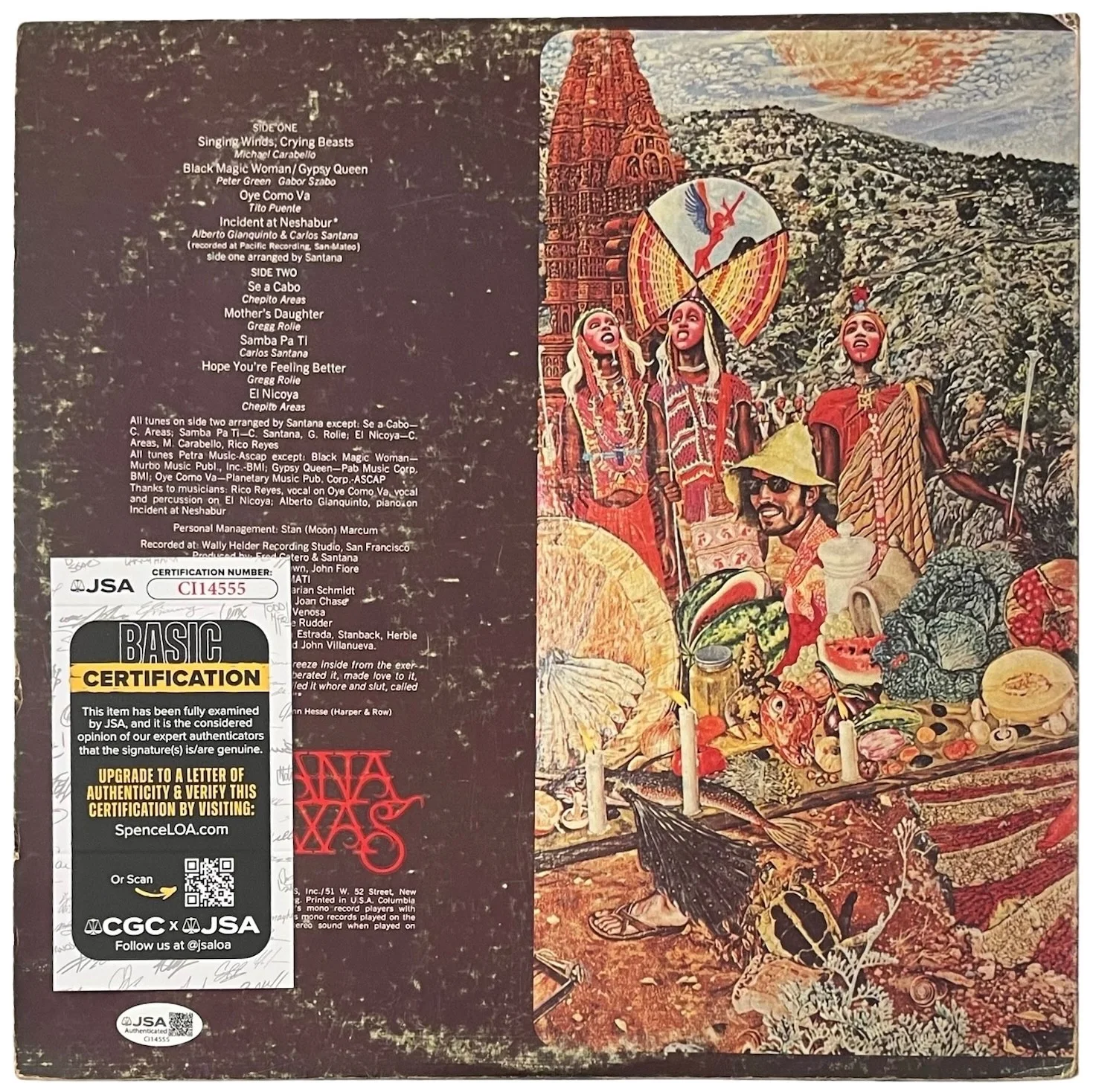 Carlos Santana Signed Abraxas Vinyl Record JSA COA CI14555, изображение 3