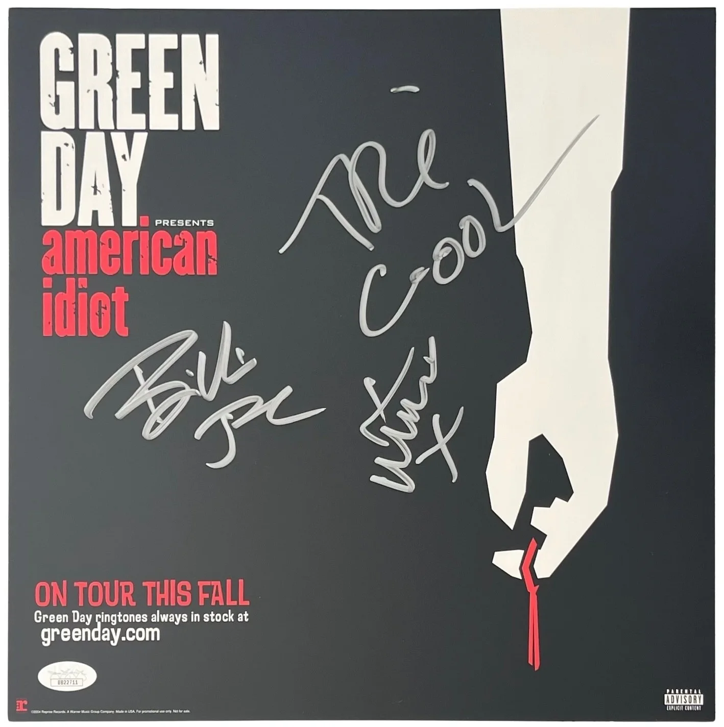 Green Day x3 Billie Joe Mike & Tre Signed American Idiot 12x12 Promo Flat JSA, изображение 2