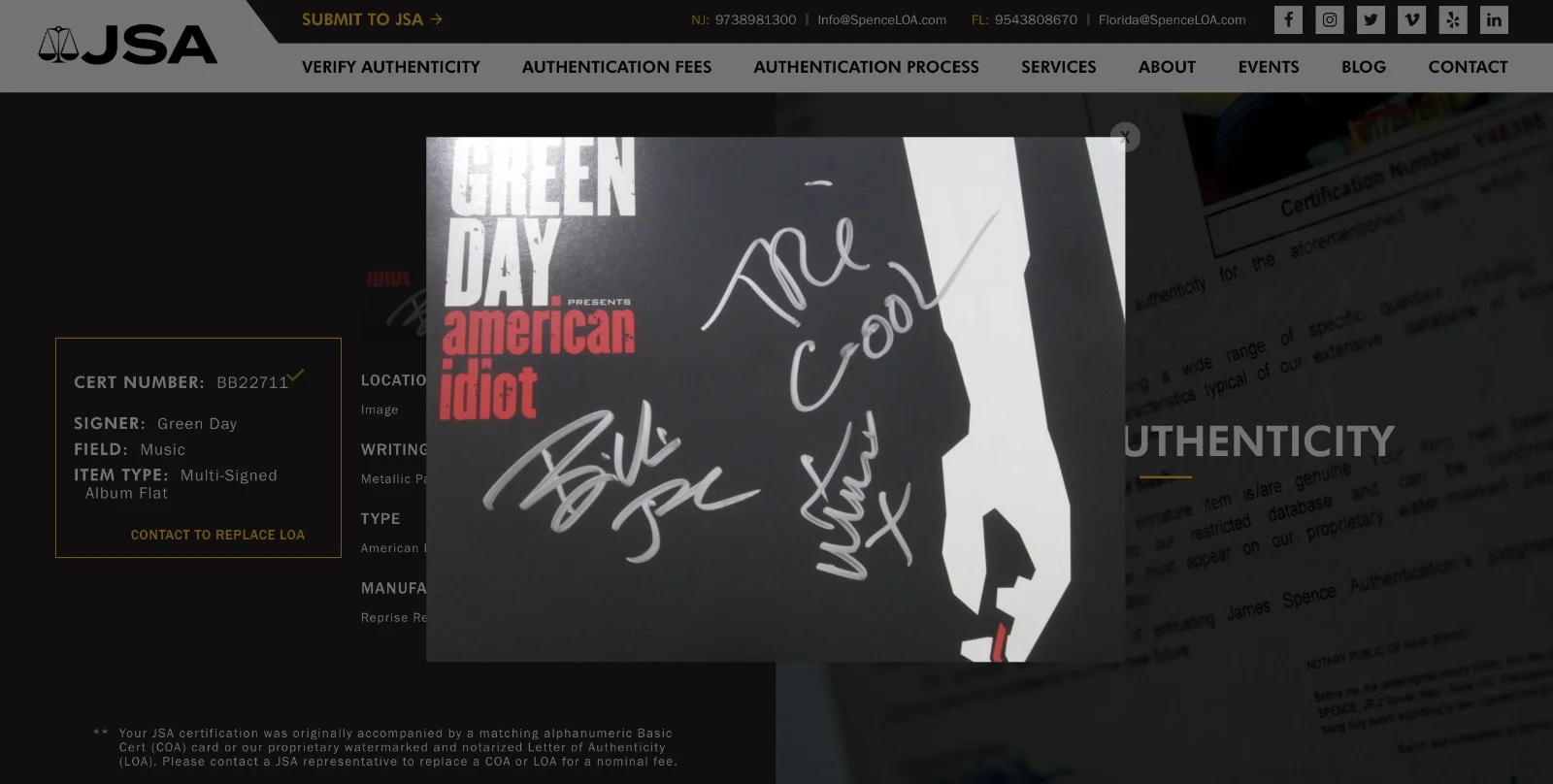 Green Day x3 Billie Joe Mike & Tre Signed American Idiot 12x12 Promo Flat JSA, изображение 4