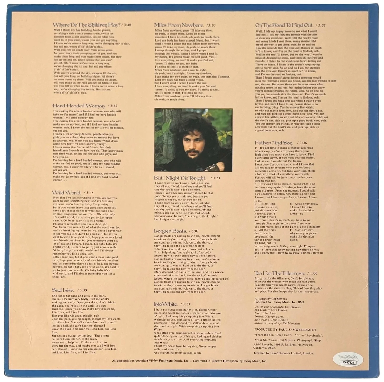 Cat Stevens / Yusuf Signed Tea For The Tillerman Vinyl Record JSA LOA XX07429, изображение 4
