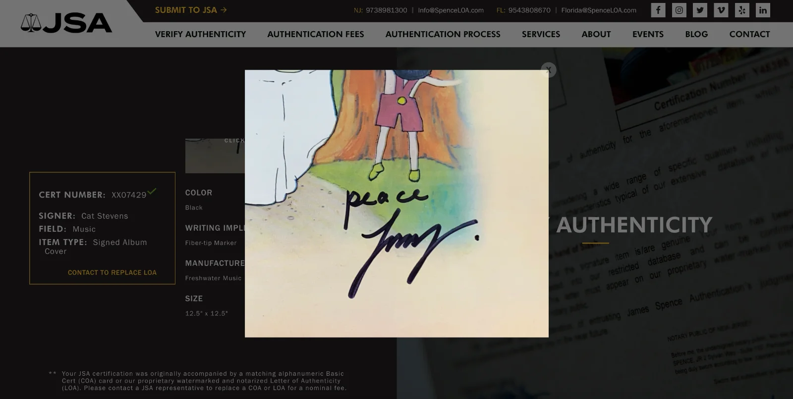 Cat Stevens / Yusuf Signed Tea For The Tillerman Vinyl Record JSA LOA XX07429, изображение 5