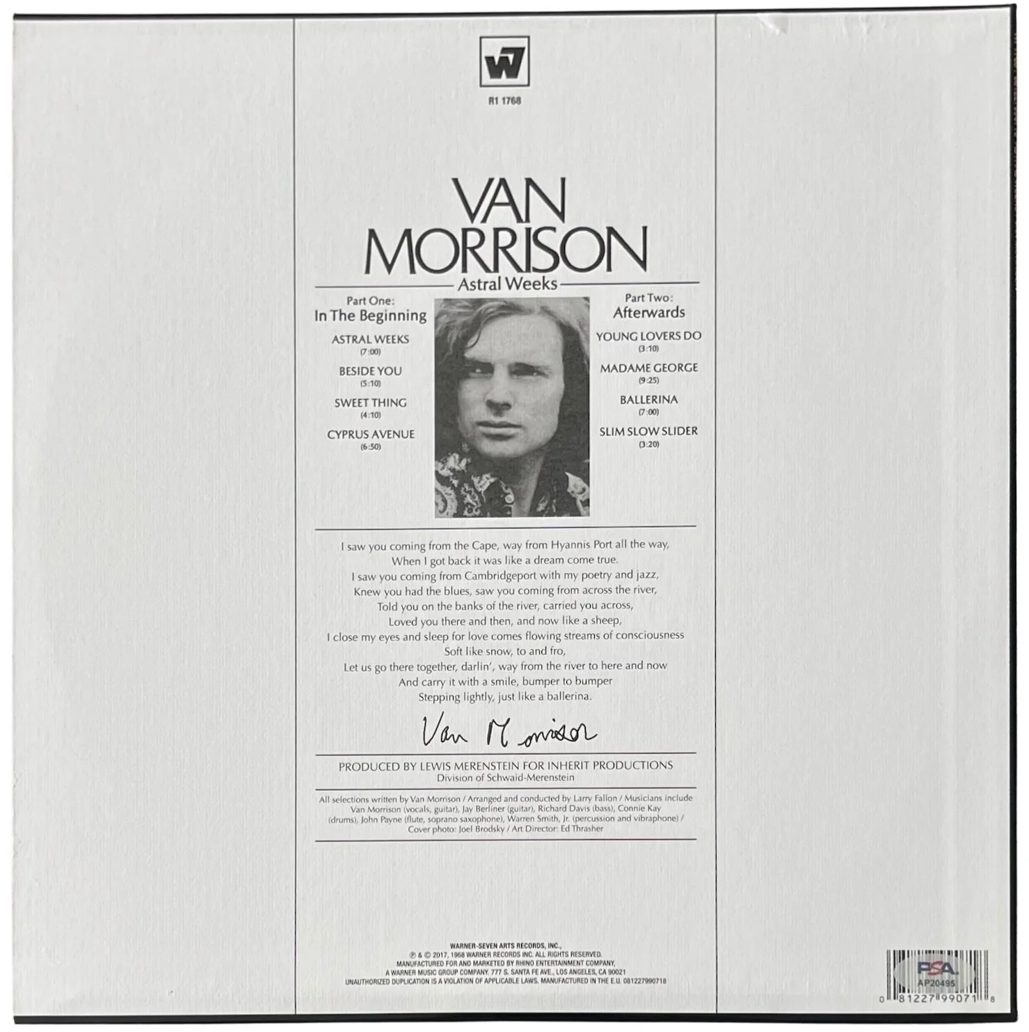 Van Morrison Signed Astral Weeks Vinyl Record PSA AP20495, image 2