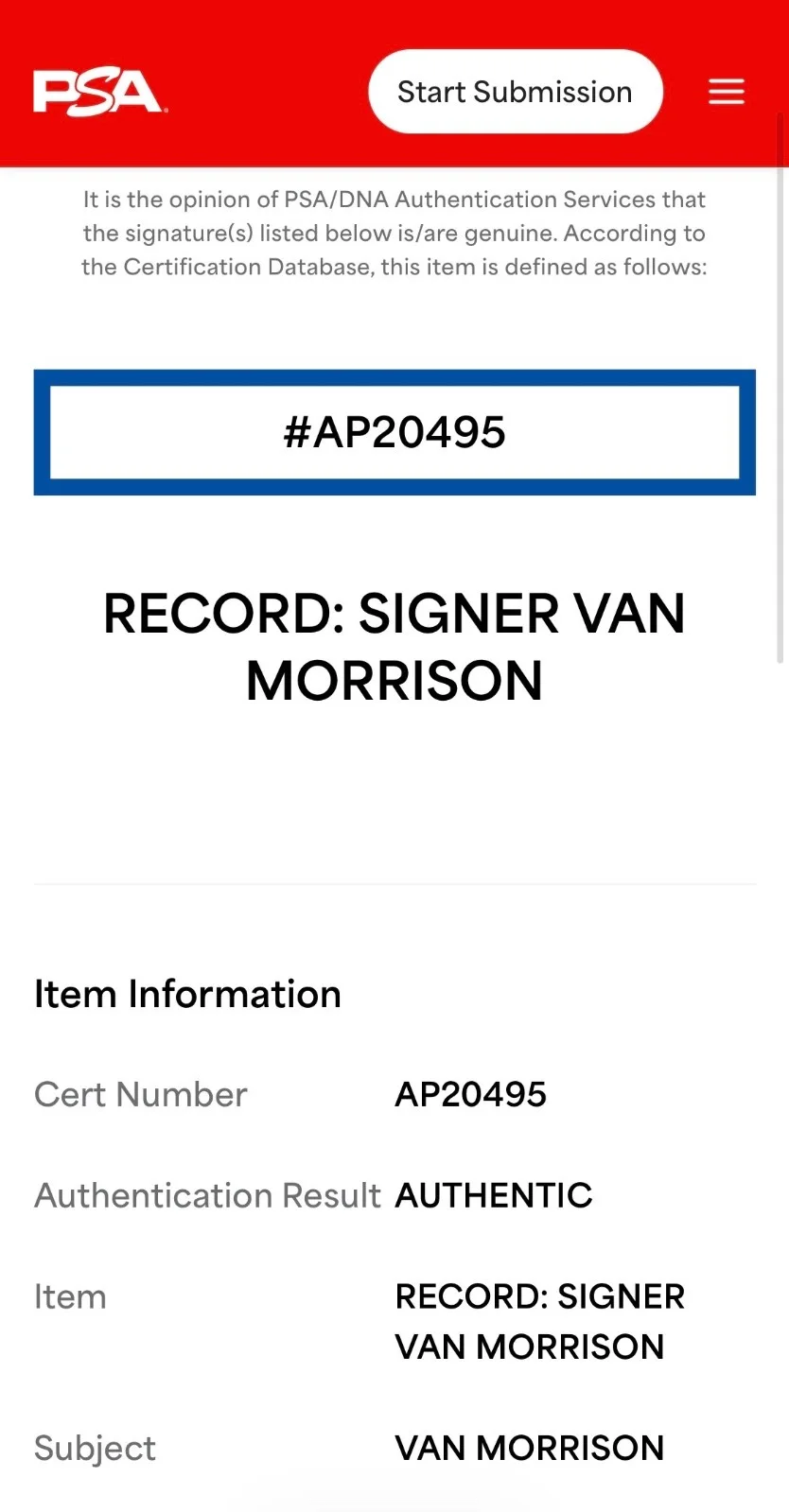 Van Morrison Signed Astral Weeks Vinyl Record PSA AP20495, image 3