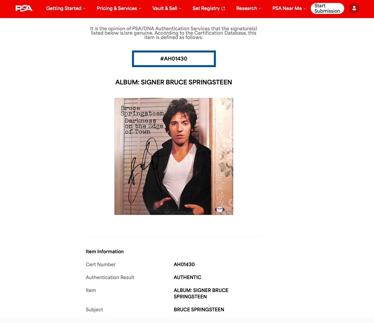 Bruce Springsteen Signed Darkness On The Edge Of Town Vinyl Record PSA LOA, image 4