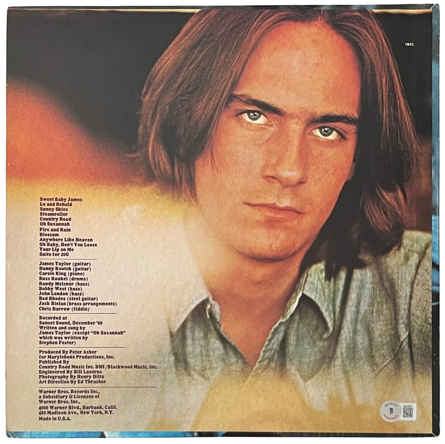 James Taylor Signed Sweet Baby James Vinyl Record Beckett BL93407, изображение 2
