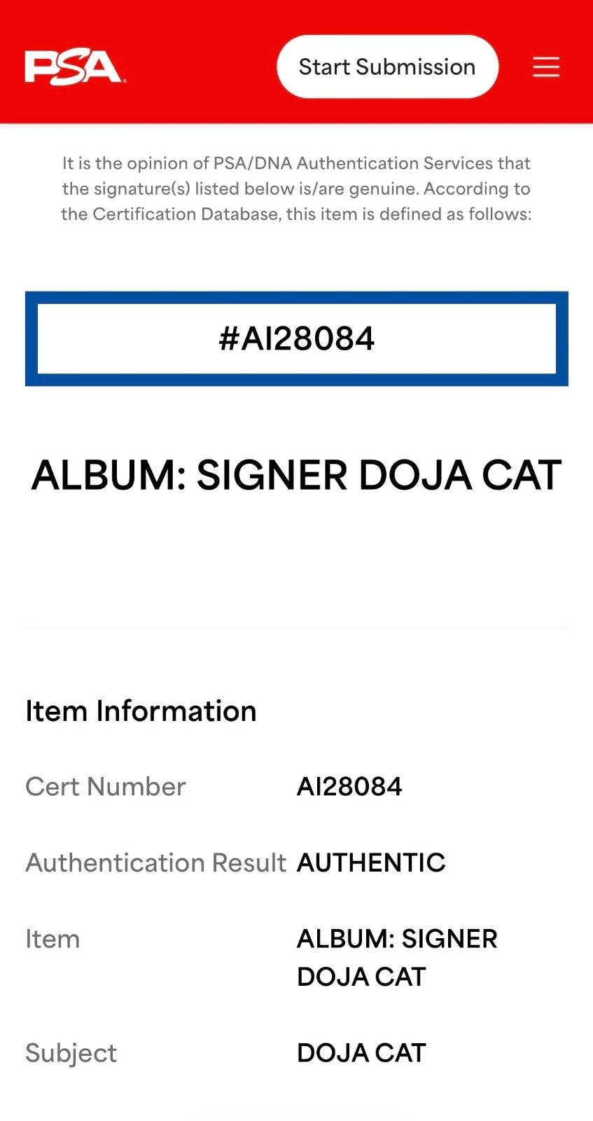 Doja Cat Signed Say So Single Vinyl Record (Cover Only) PSA COA AI28084, изображение 4