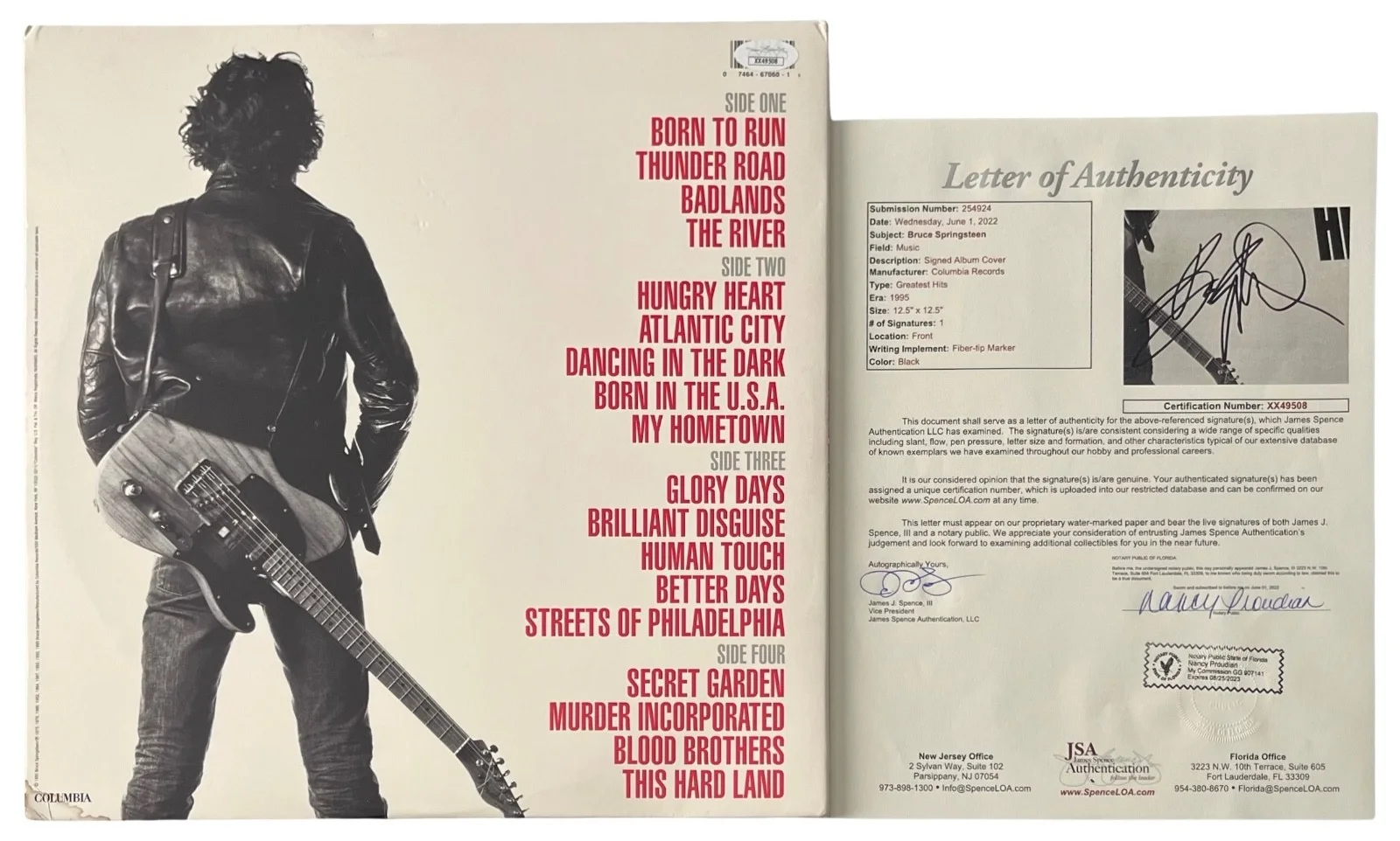 Bruce Springsteen Signed Greatest Hits Vinyl Record JSA LOA XX49508, image 2