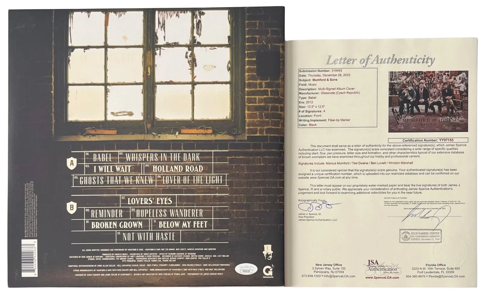 Mumford & Sons x4 Marcus Ted Ben & Winston Signed Babel Vinyl Record JSA LOA, изображение 2