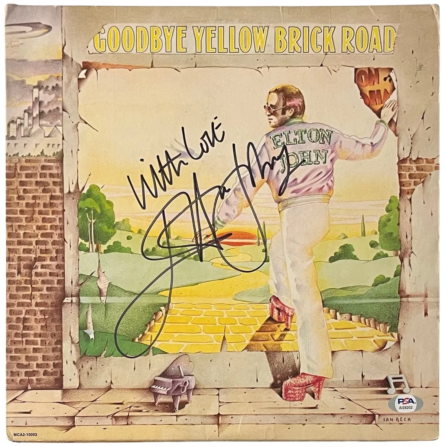 Elton John Signed Goodbye Yellow Brick Road Vinyl Record w/"With Love" PSA COA, image 2