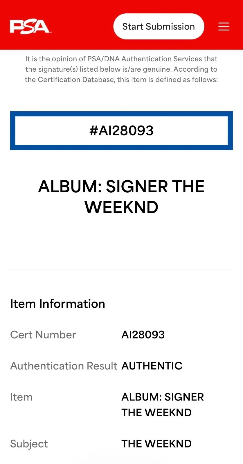 The Weeknd Signed After Hours Deluxe Vinyl Record (Cover Only) PSA COA AI28093, image 4