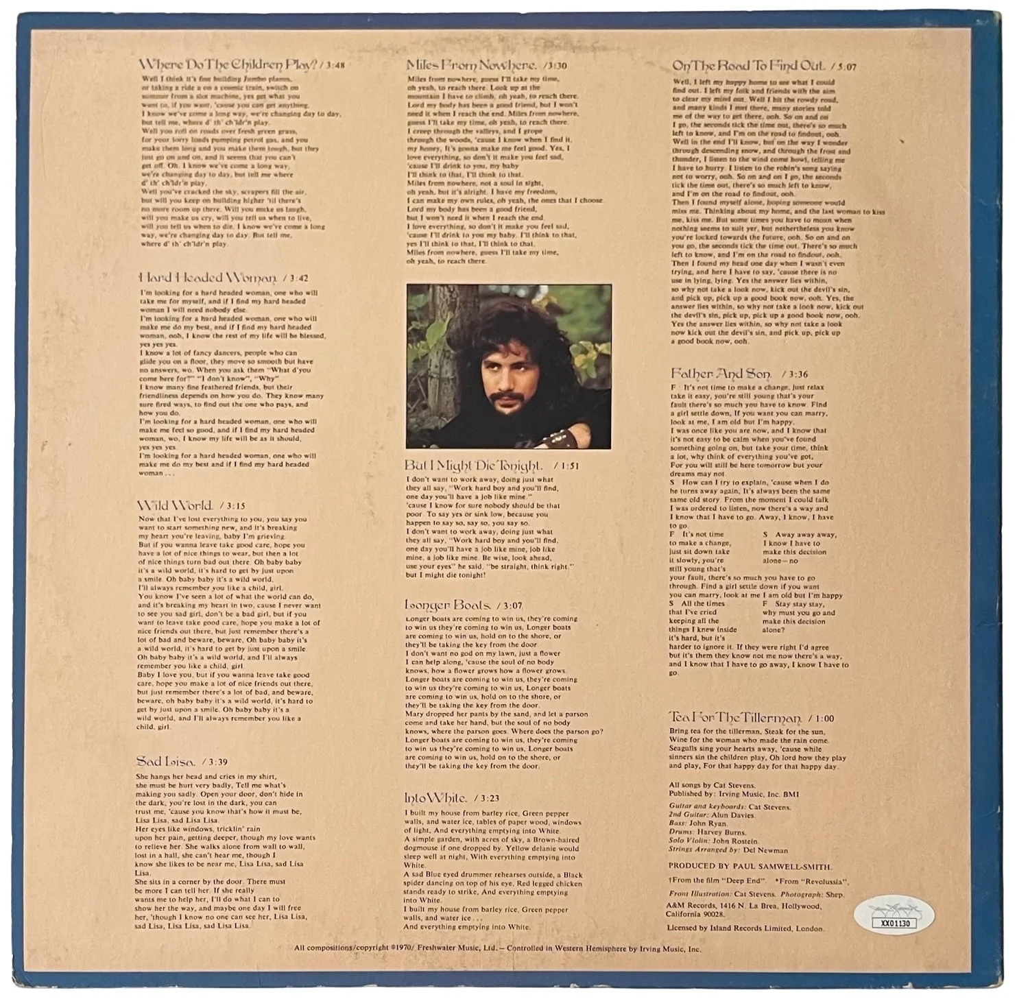 Cat Stevens / Yusuf Signed Tea For The Tillerman Vinyl Record JSA LOA XX01130, image 4