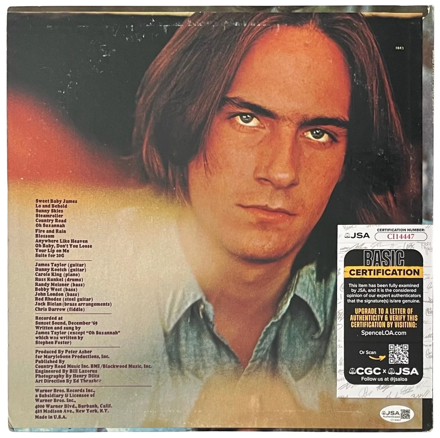 James Taylor Signed Sweet Baby James Vinyl Record JSA COA CI14447, изображение 3