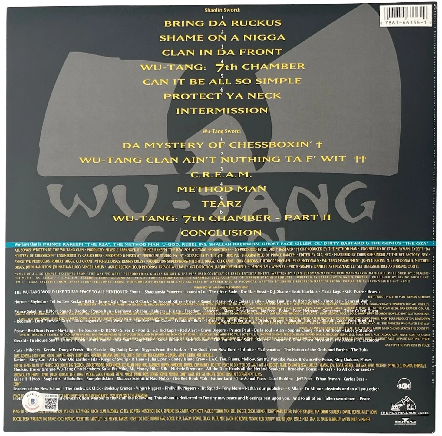 Wu-Tang Clan x8 Ghostface Method Man RZA Signed 36 Chambers Vinyl Record Beckett, изображение 4