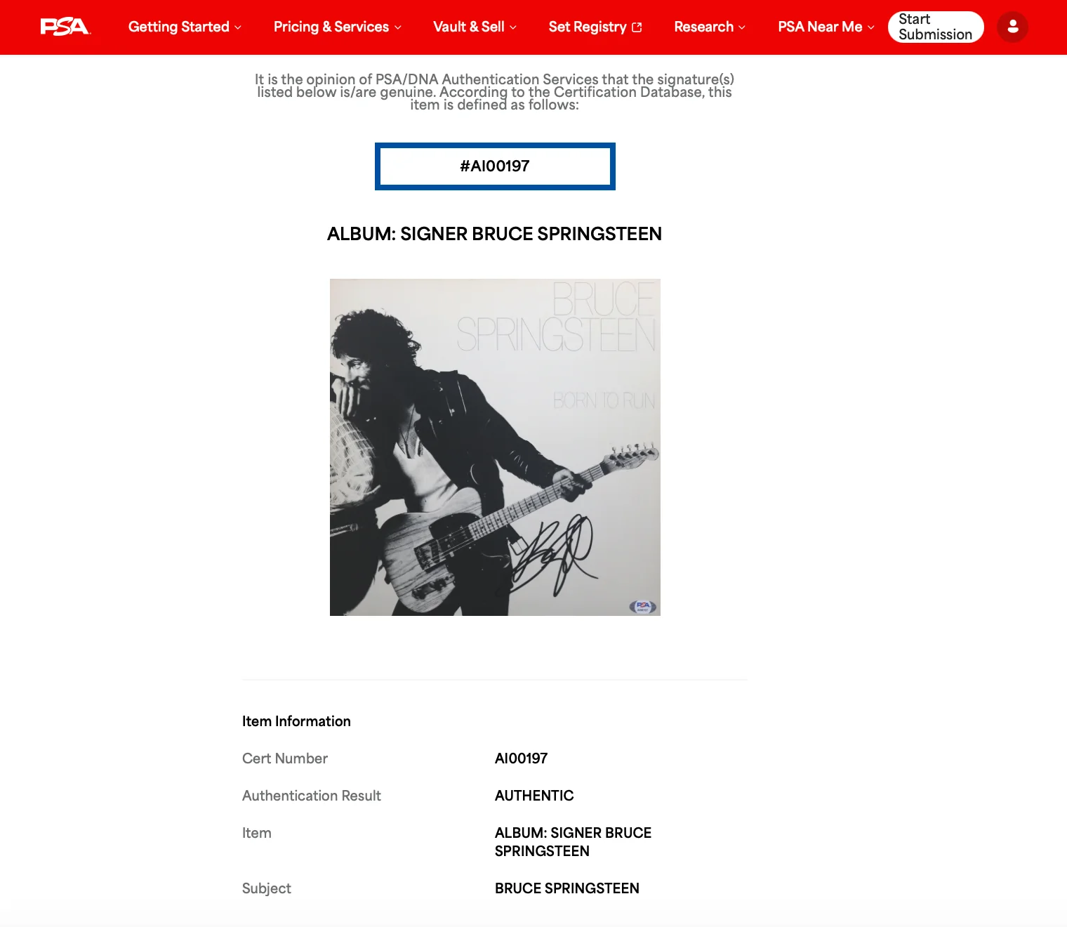 Bruce Springsteen Signed Born To Run Vinyl Record PSA LOA AI00197, image 4