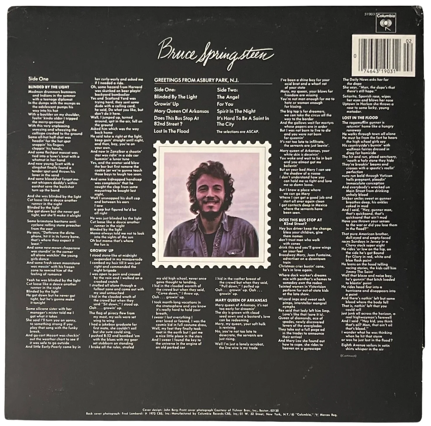 Bruce Springsteen Signed Greetings From Asbury Park Vinyl Record PSA LOA AH01607, изображение 3