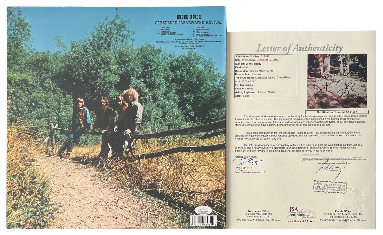 John Fogerty Signed Creedence Clearwater Revival Green River Vinyl Record JSA, image 2