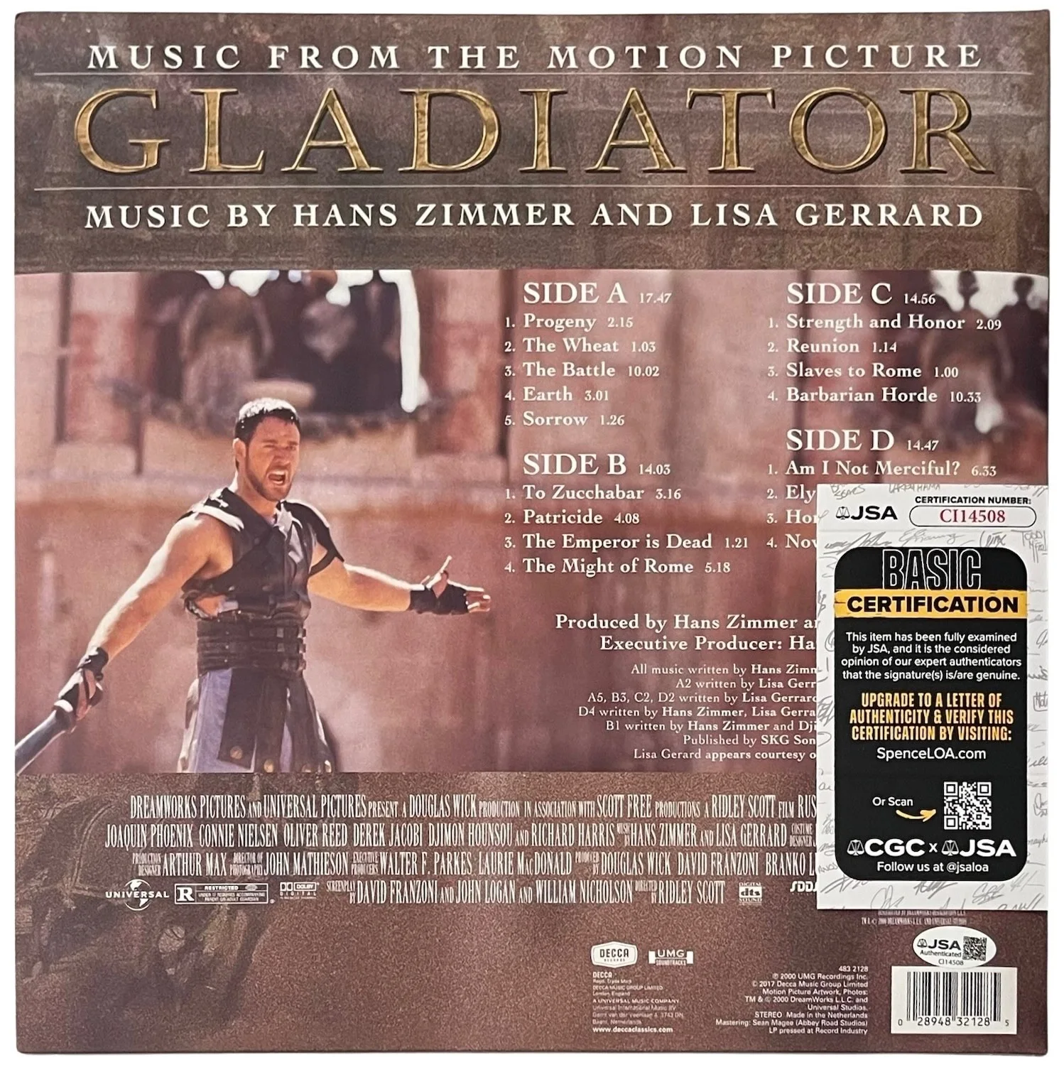 Hans Zimmer Signed Gladiator Movie Soundtrack Vinyl Record JSA COA CI14508, image 3