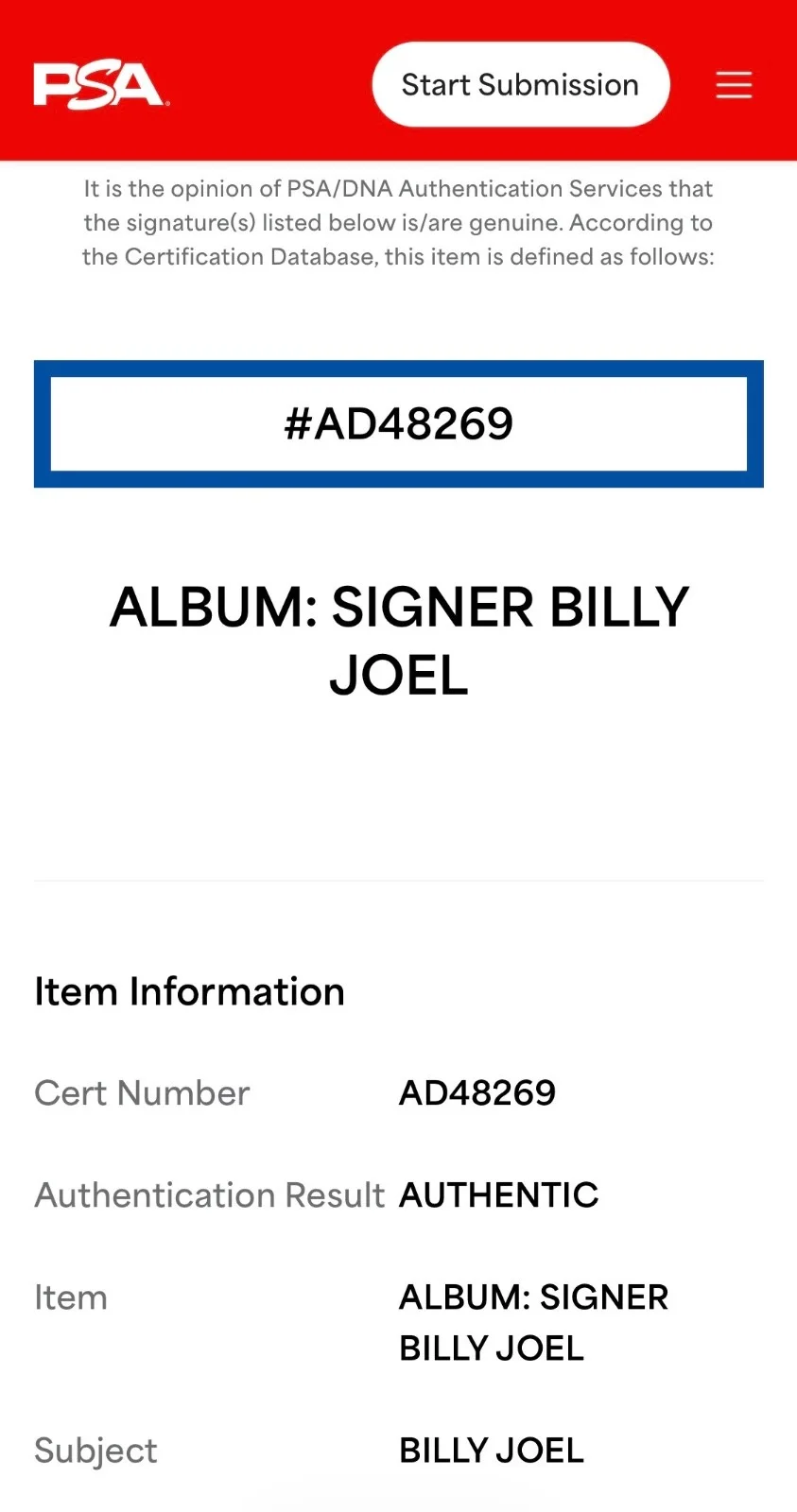 Billy Joel Signed Piano Man Vinyl Record PSA COA AD48269, image 4