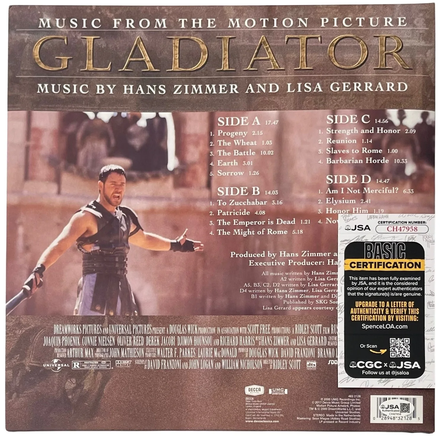 Hans Zimmer Signed Gladiator Movie Soundtrack Vinyl Record JSA COA CH47958, image 3