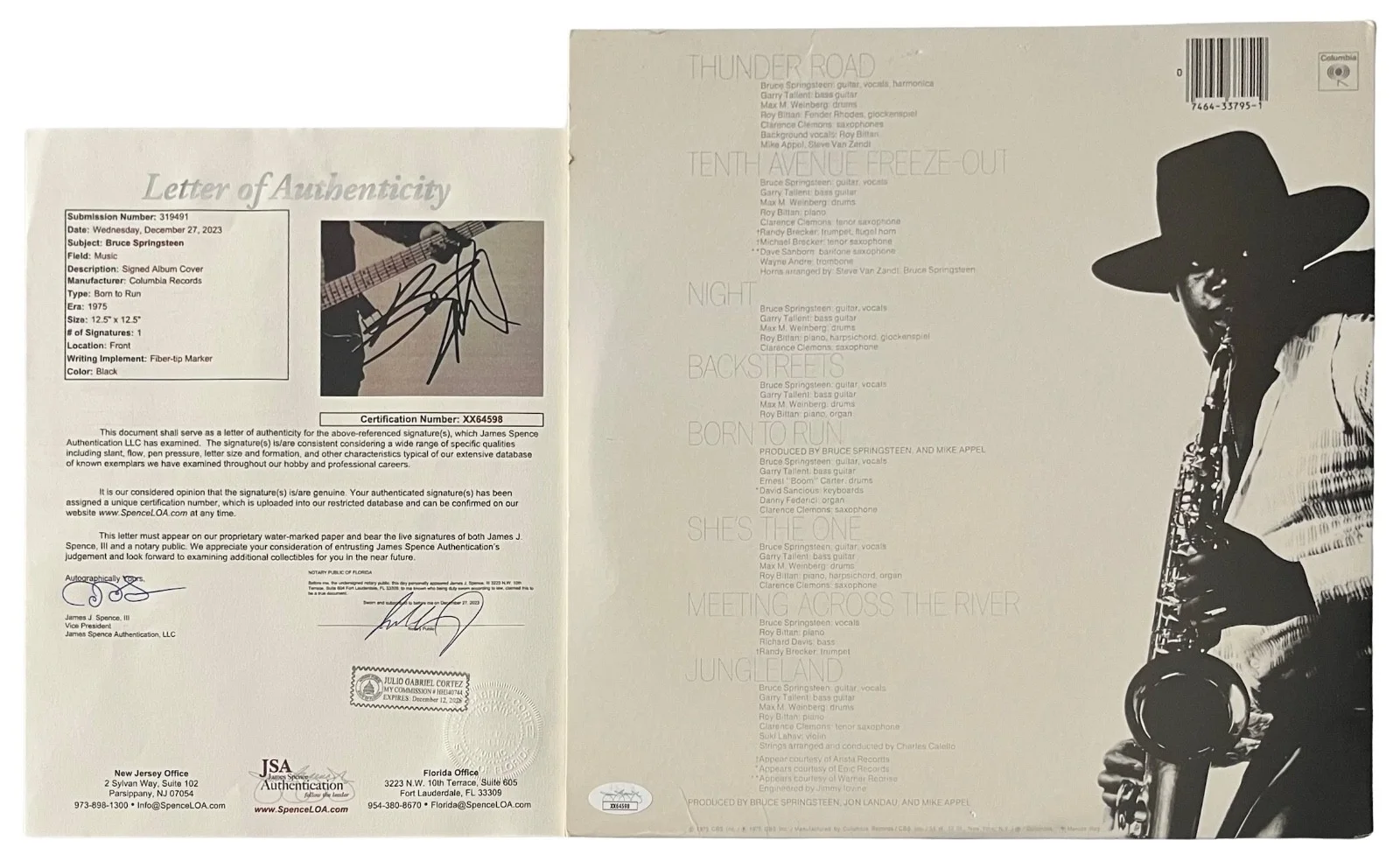 Bruce Springsteen Signed Born To Run Vinyl Record JSA LOA XX64598, image 2