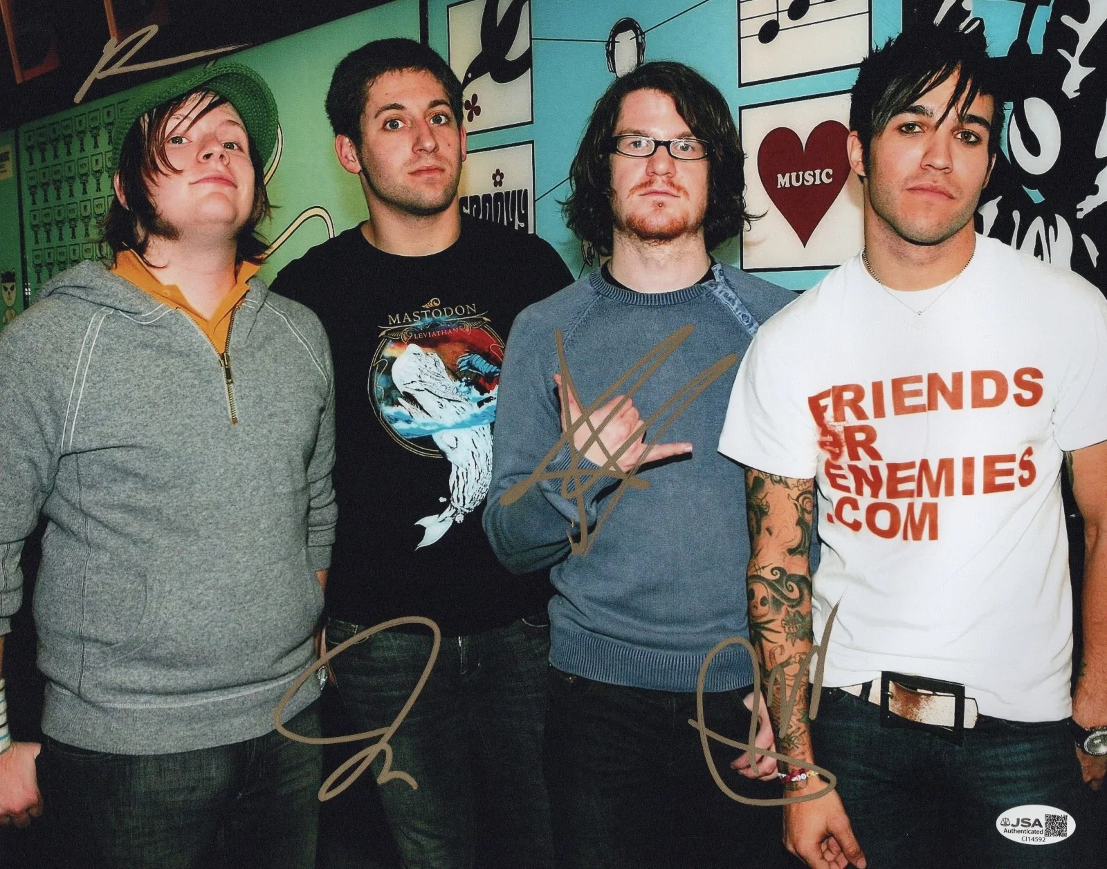 Fall Out Boy x4 Patrick Pete Joe & Andy Signed 11x14 Photo (MTV TRL - 2005) JSA, image 2
