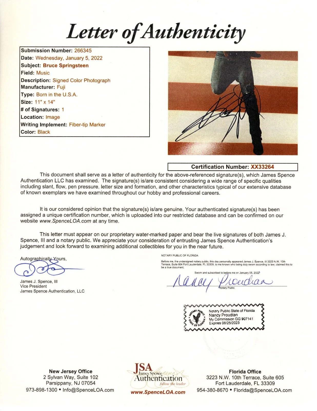 Bruce Springsteen Signed 11x14 Photo ('Born In The U.S.A.' Photoshoot) JSA LOA, изображение 2
