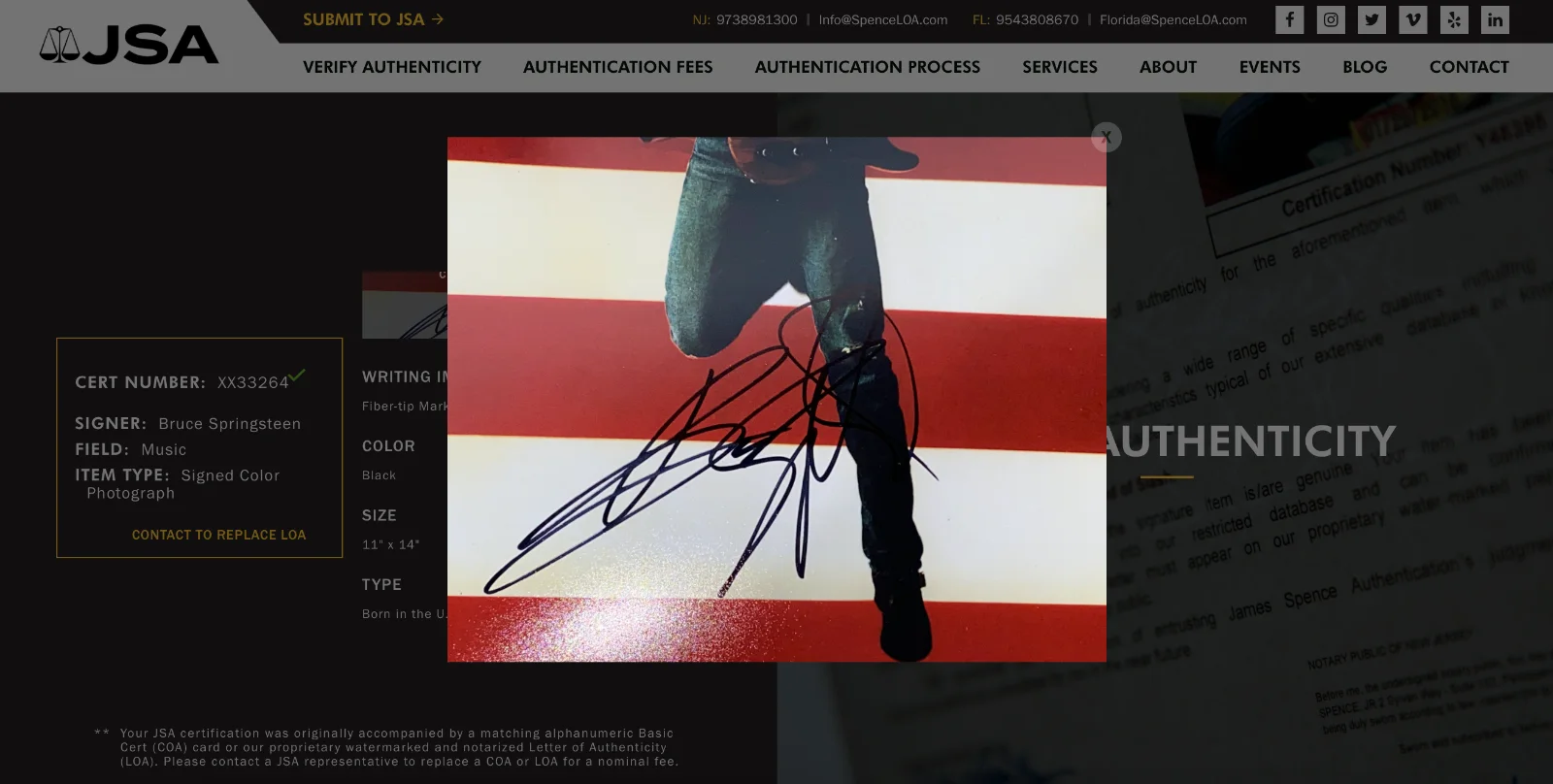 Bruce Springsteen Signed 11x14 Photo ('Born In The U.S.A.' Photoshoot) JSA LOA, изображение 3