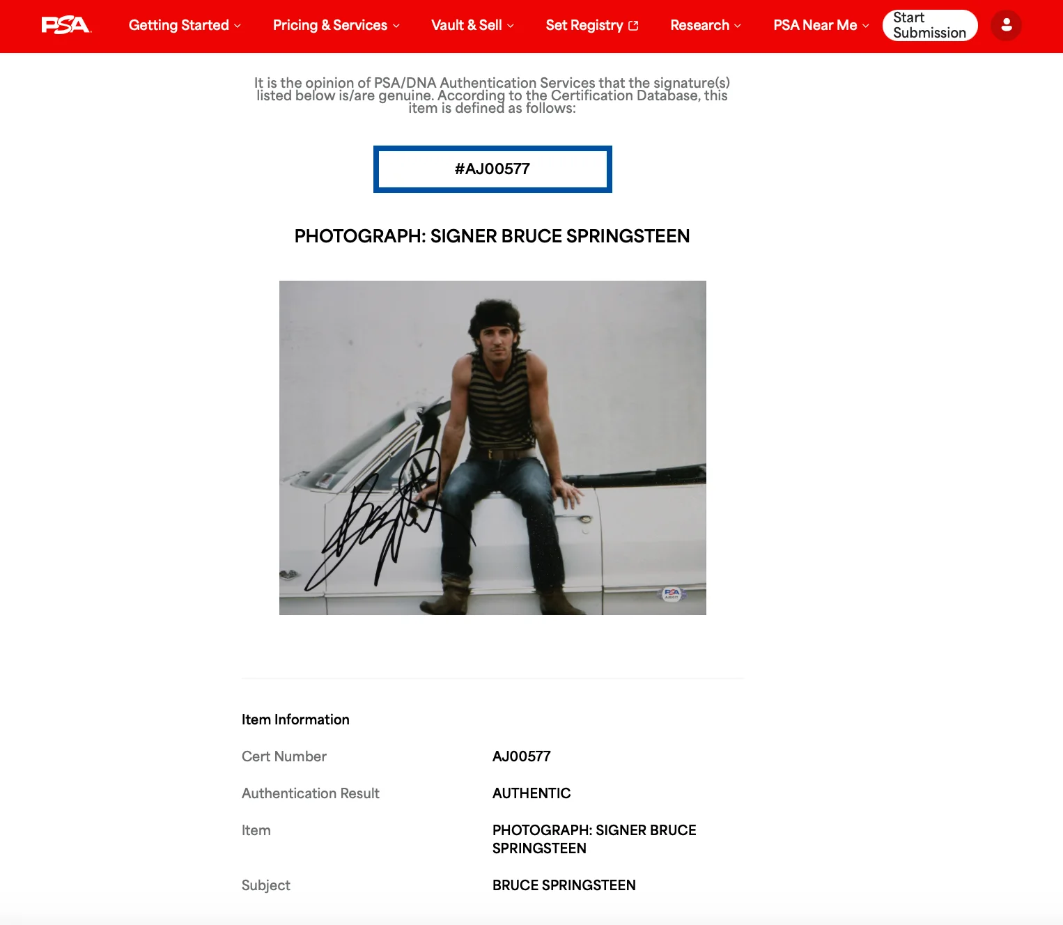 Bruce Springsteen Signed 11x14 Photo ('Cover Me' Photoshoot) PSA LOA AJ00577, изображение 3