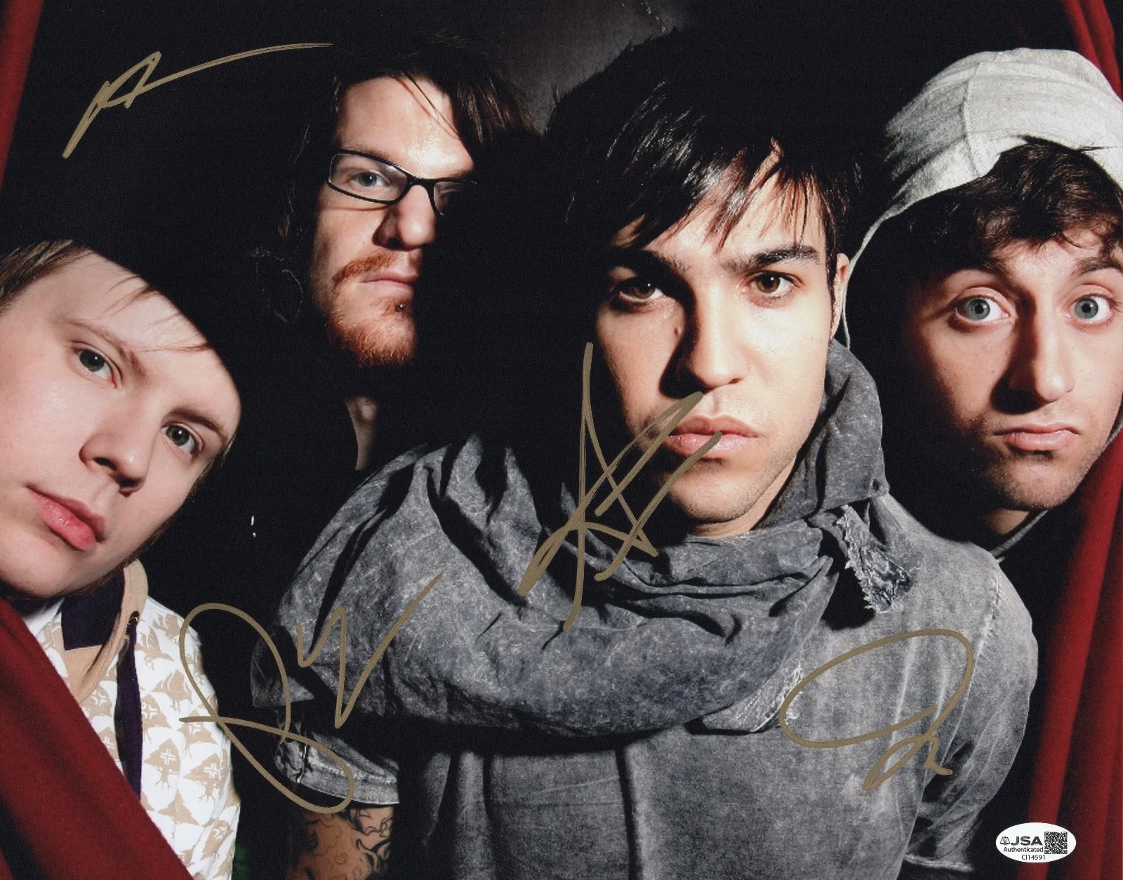 Fall Out Boy x4 Patrick Pete Joe Andy Signed From Under The Cork Tree 11x14 JSA, image 2