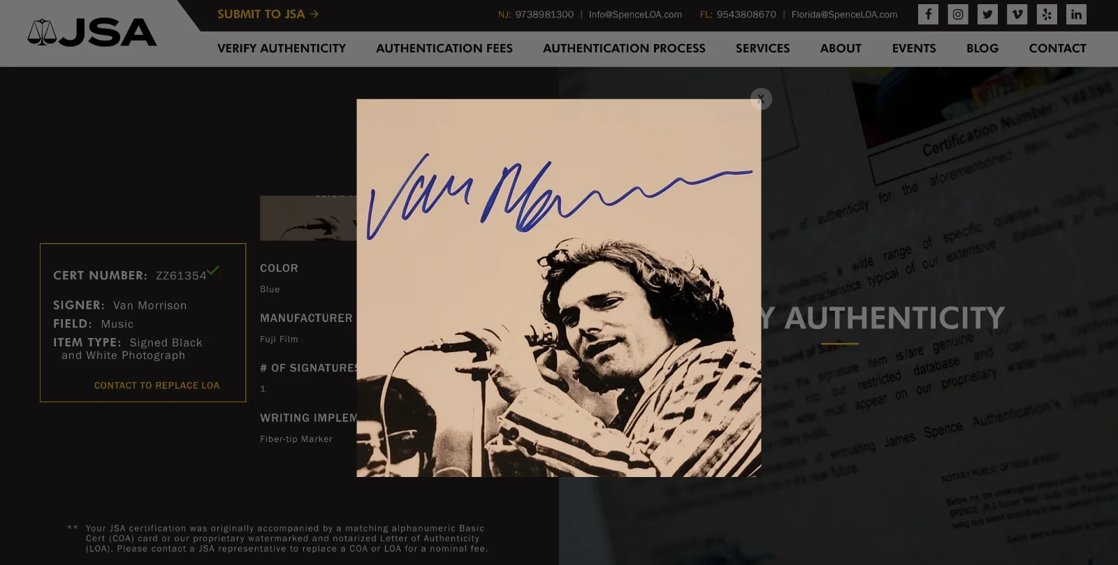 Van Morrison Signed 11x14 Photo ('Spring Sing' - Boston Common - 1968) JSA LOA, image 3
