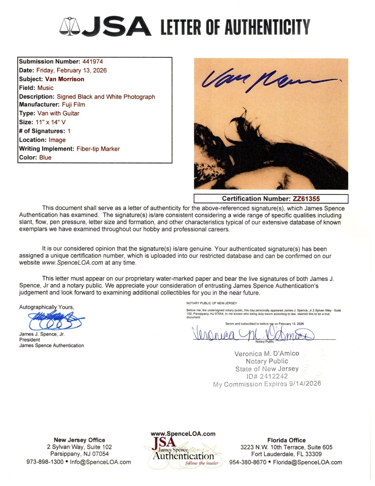 Van Morrison Signed 11x14 Photo ('Tupelo Honey' Photoshoot) JSA LOA ZZ61355, изображение 2