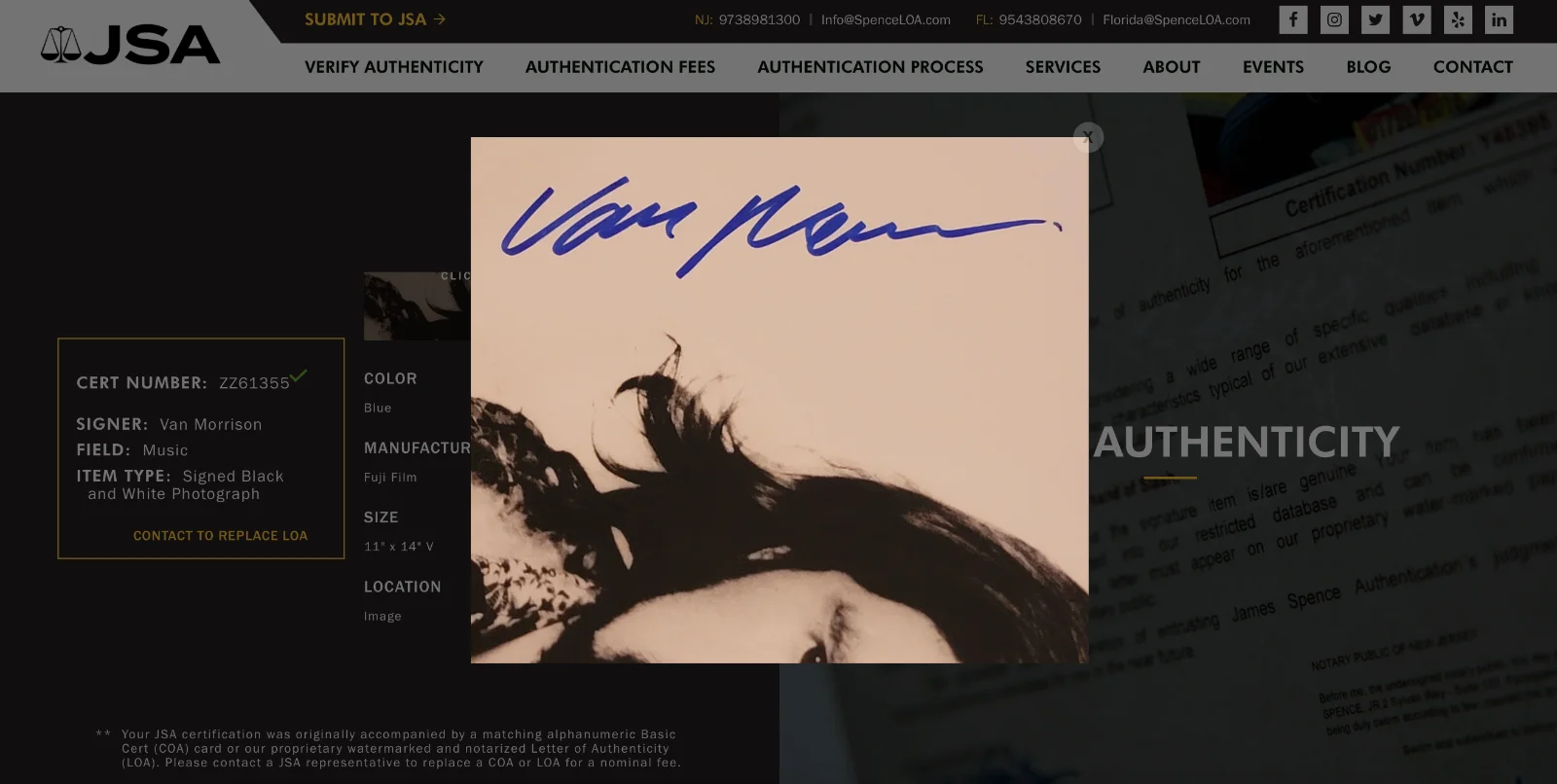 Van Morrison Signed 11x14 Photo ('Tupelo Honey' Photoshoot) JSA LOA ZZ61355, изображение 3