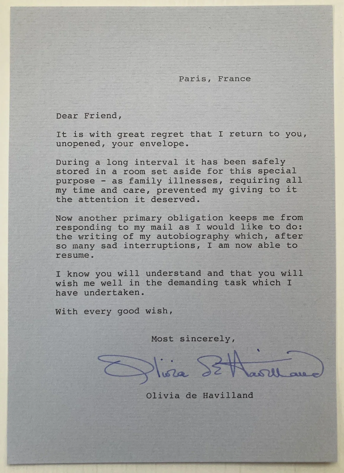 Olivia de Havilland — GWTW Olivia de Havilland Autograph Typed Letter Signed - JSA Cert - FREE S&H!, image 2