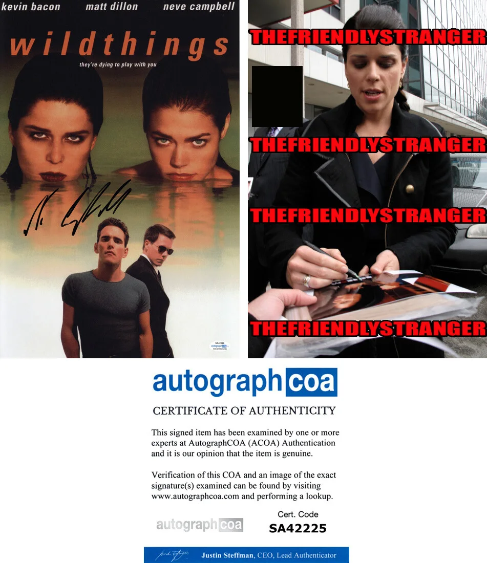 NEVE CAMPBELL — Neve Campbell signed "WILD THINGS" 11x17 Photo AUTOGRAPH Proof SEXY Hot ACOA COA
