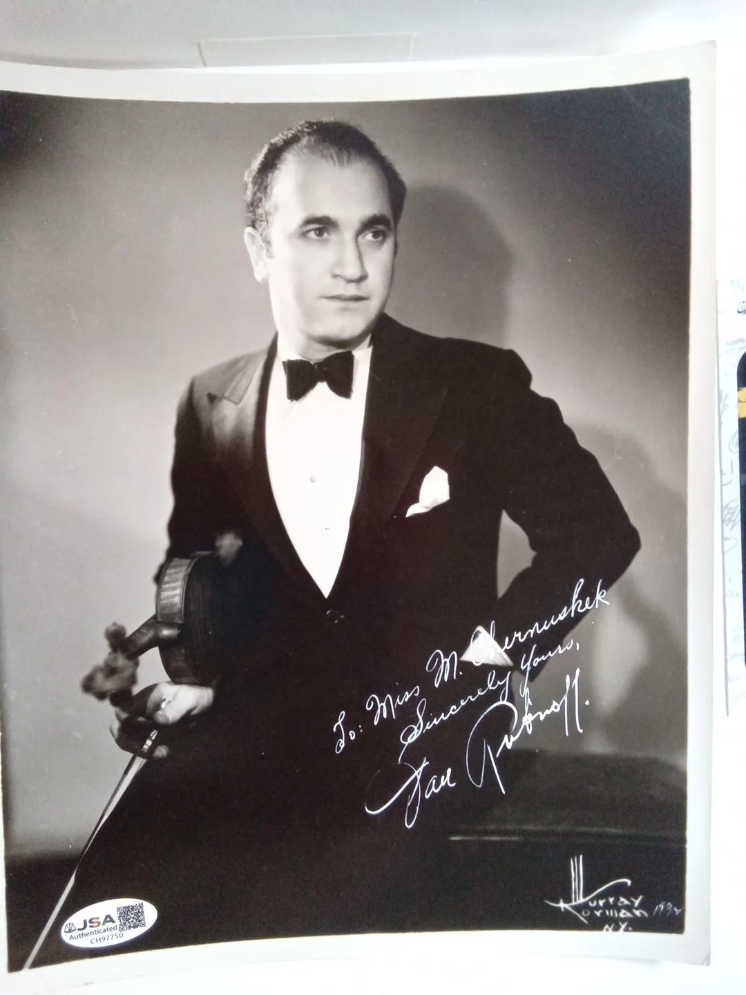 David Rubinoff Signed 8x10 Photo JSA Authenticated Violinist Stradivarius, image 2