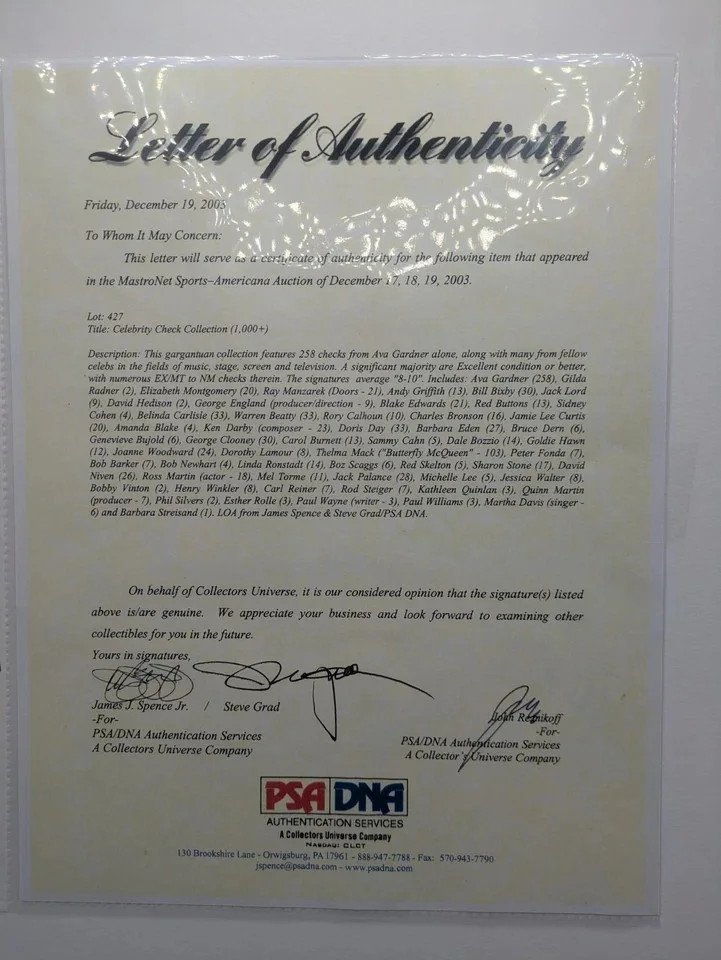 barbara eden — Barbara Eden I Dream of Jeannie Personal Owned Check Auto Signed PSA/DNA 12 X 16, изображение 3
