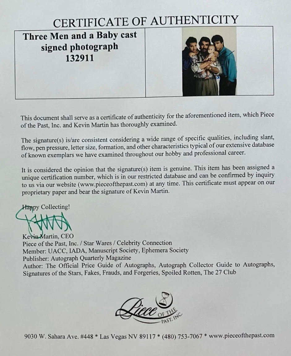 Tom Selleck Steve Guttenberg Ted Danson — Three Men and a Baby Movie Cast Signed Photo POP COA Ted Danson Tom Selleck +1, image 2