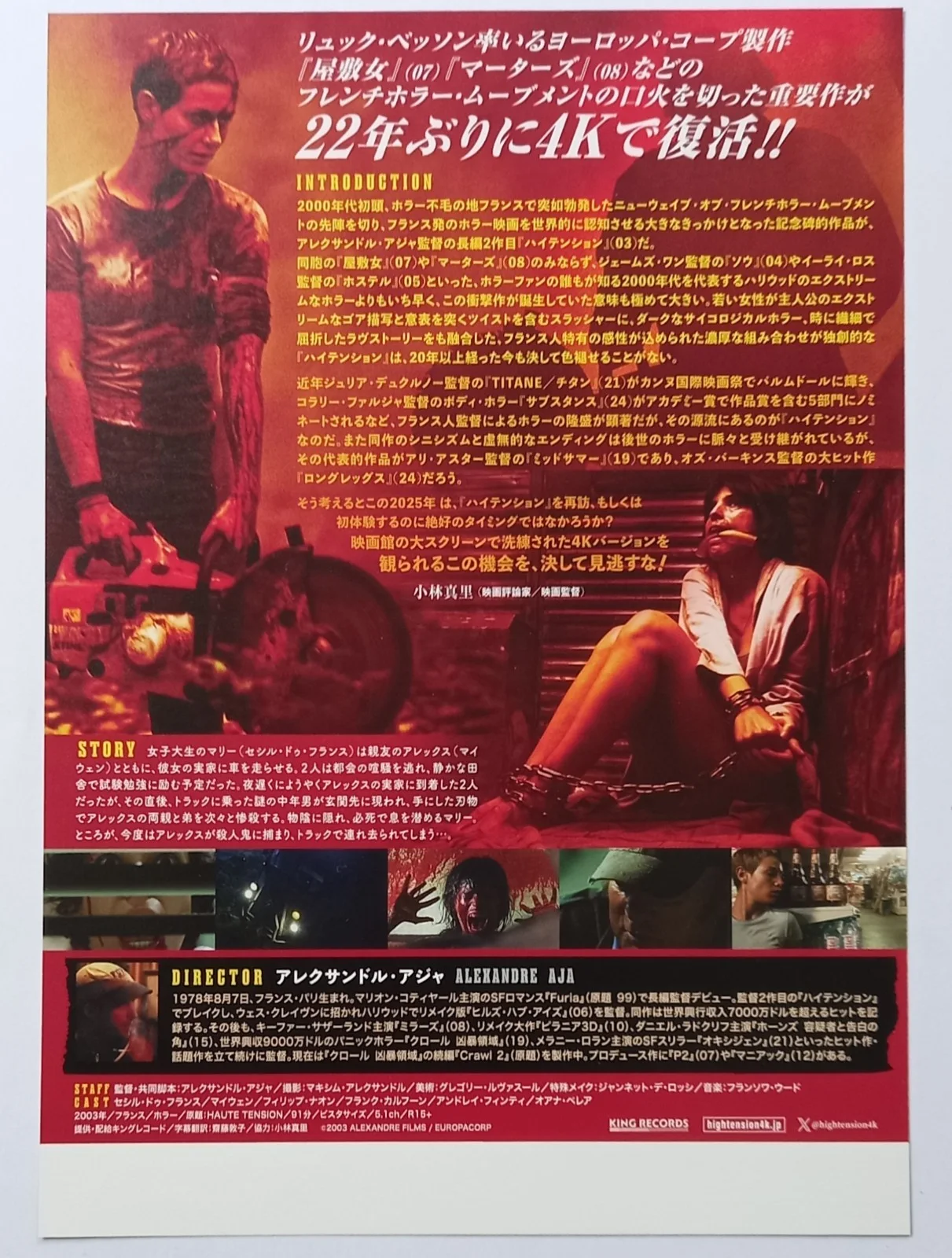 High Tension (2025RR) Original Japanese 10"x7" Chirashi Flyer, Alexandre Aja, изображение 2