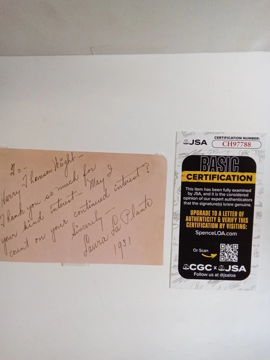 Laura La Plante Signed Cut Paper JSA Authenticated Show Boat Silent Film Star, изображение 2