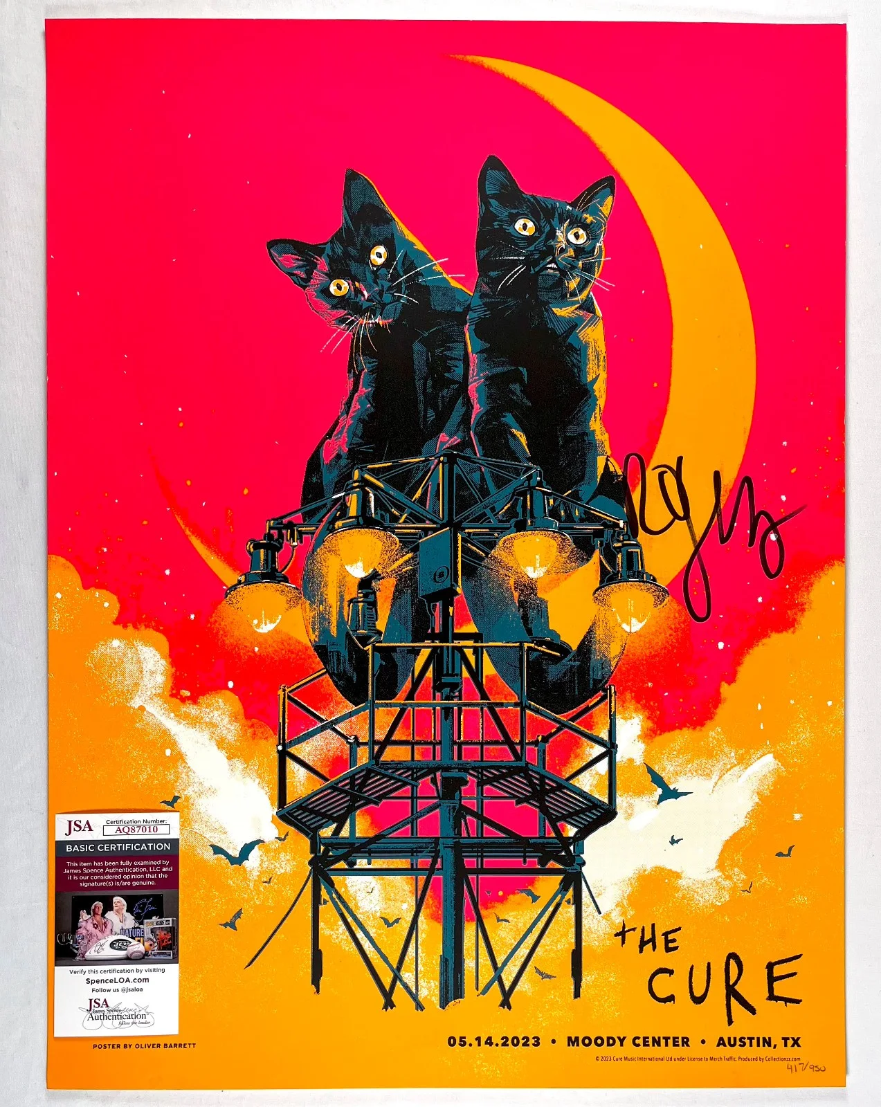 Robert Smith Signed THE CURE Austin TX 2023 Tour Poster Oliver Barrett PROOF JSA, изображение 2