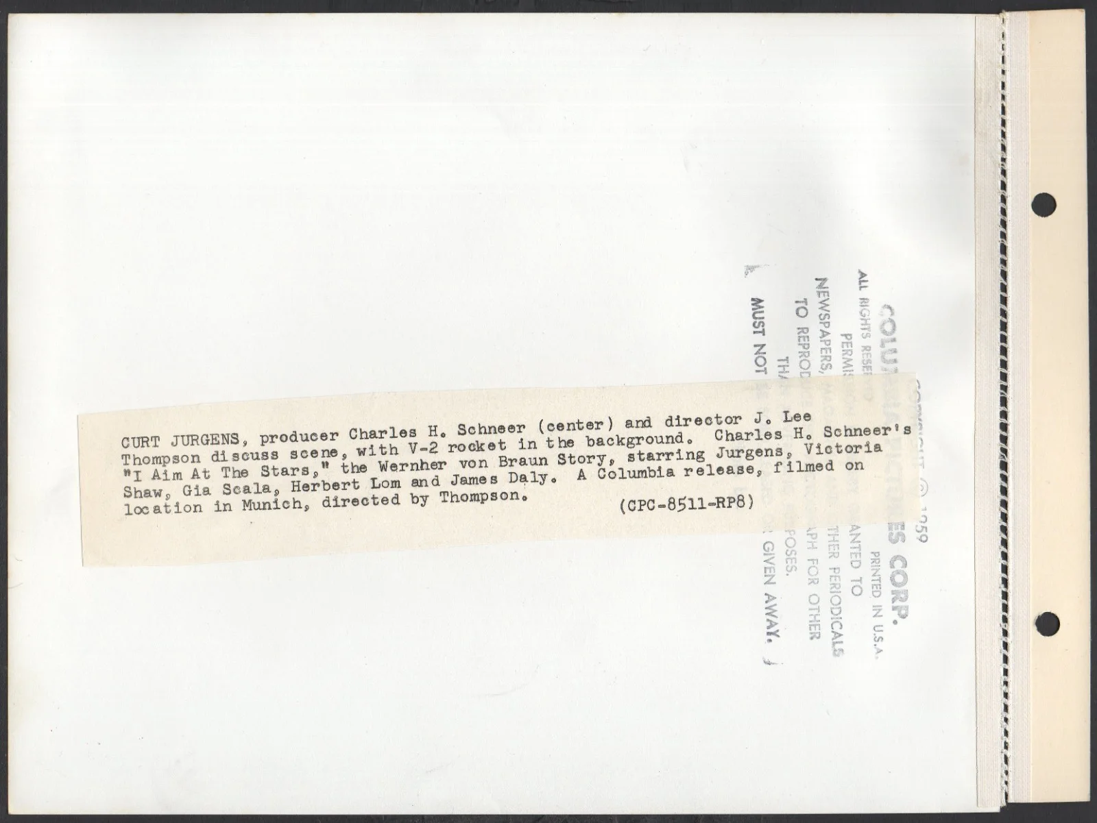 I AIM AT THE STARS 1960 J. Lee Thompson, Curt Jurgens, Charles H. Schneer STILL, image 2
