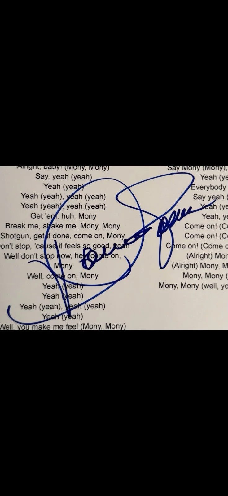 TOMMY JAMES & The Shondells Signed Autographed “Mony Mony” Lyric Sheet *Proof, image 2