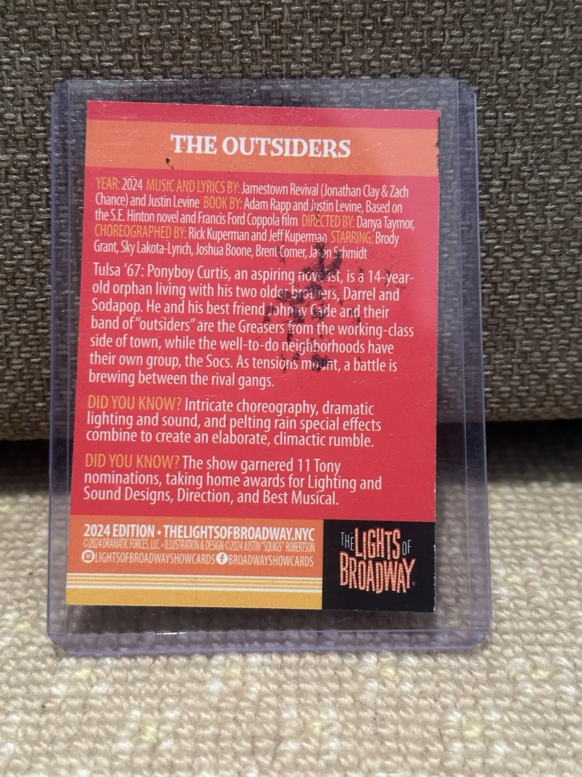 The Outsiders Signed Lights Of Broadway 2024 Trading Card, изображение 2