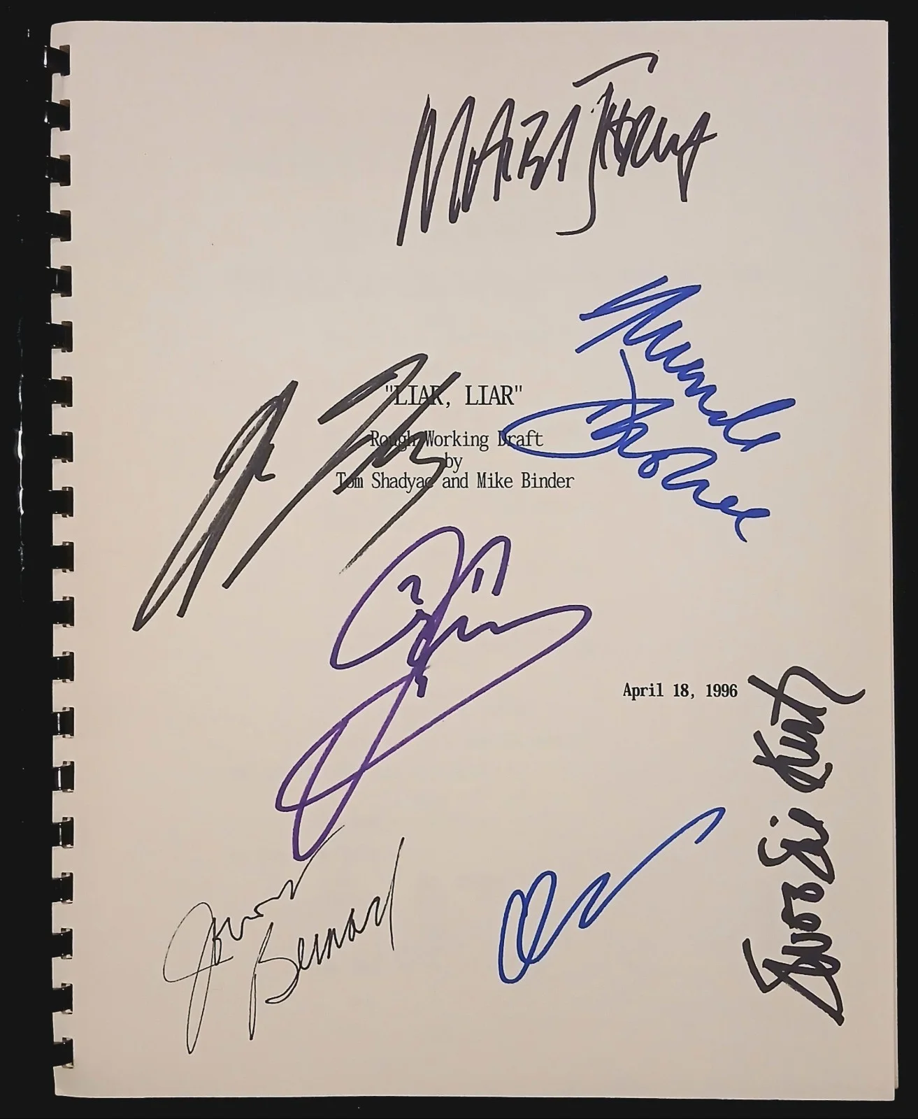 Jim Carrey, Maura Tierney, Jennifer Tilly, Cast — Jim CARREY Jennifer TILLY + CAST Signed Autograph "LIAR LIAR" SCRIPT Auth w/ COA, изображение 2