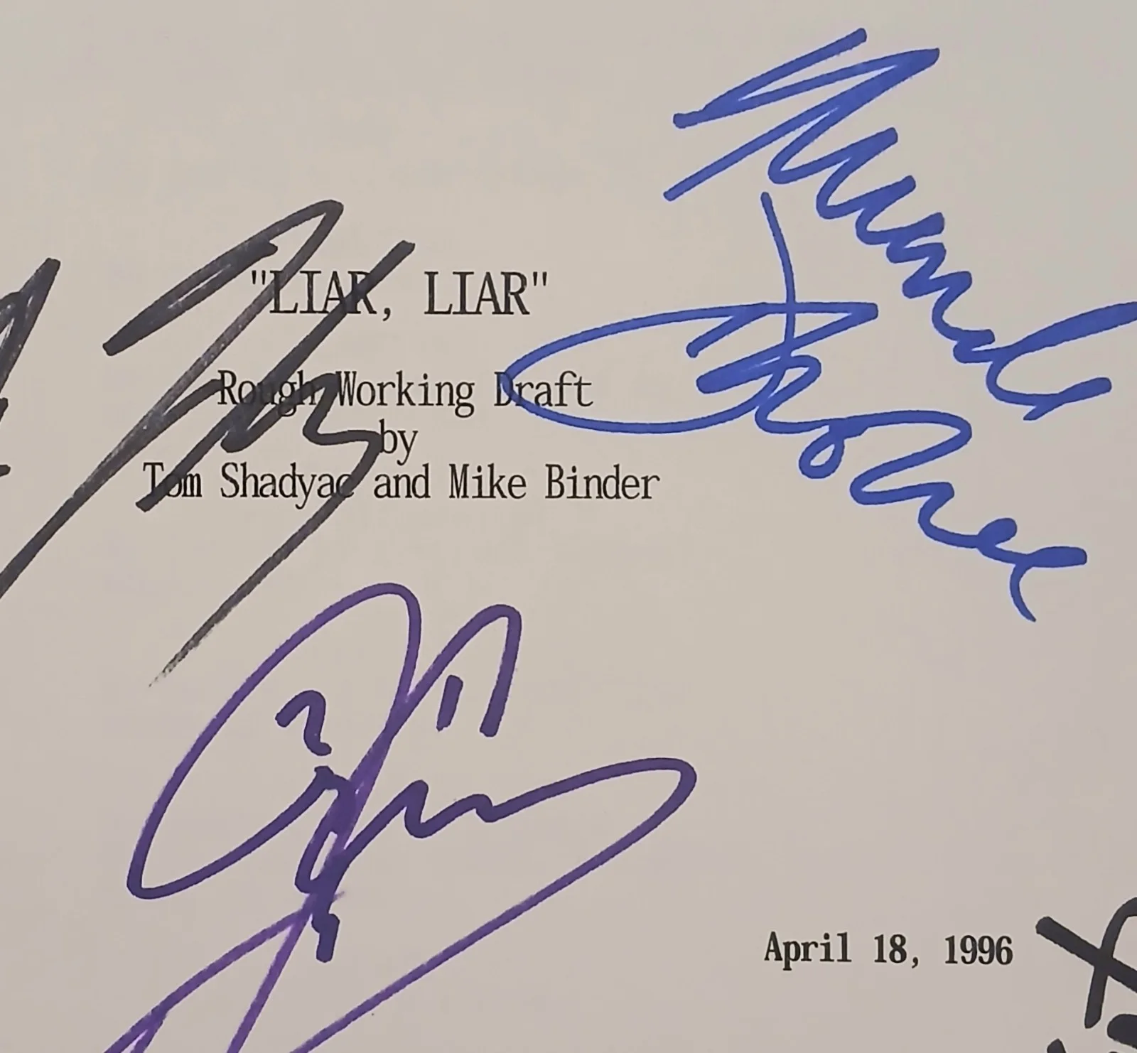 Jim Carrey, Maura Tierney, Jennifer Tilly, Cast — Jim CARREY Jennifer TILLY + CAST Signed Autograph "LIAR LIAR" SCRIPT Auth w/ COA, изображение 4
